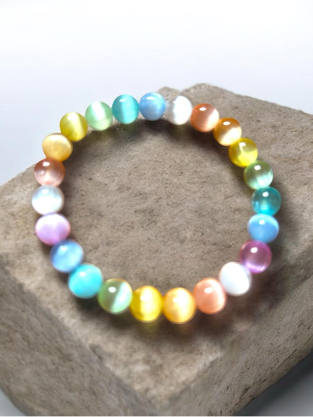 Rainbow Selenite 8.5mm Beaded Stretch Bracelet - Brand